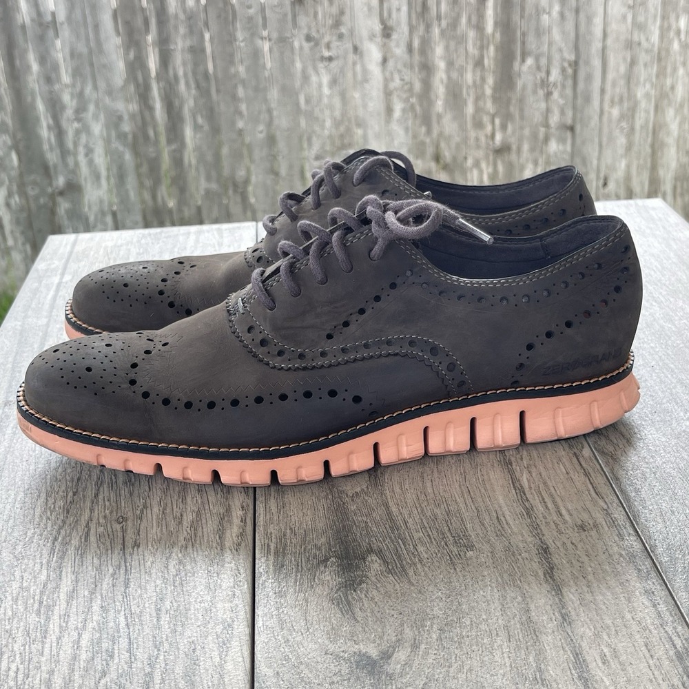 Cole Haan Zerogrand Suede Oxfords Men 8 M Gray Wingtip Magnet Sneaker Shoes Lace